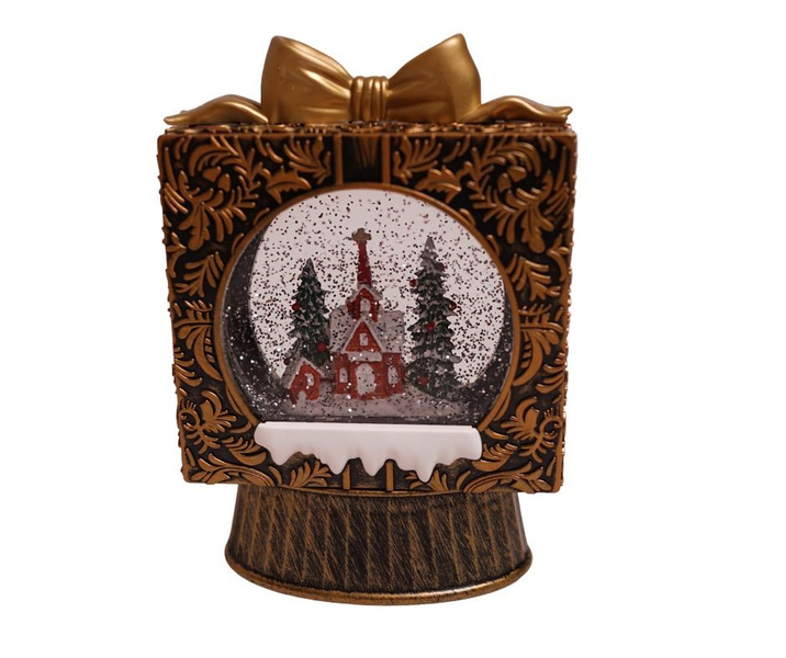 Lampion LED brąz patyna kula w prezencie 15x22cm