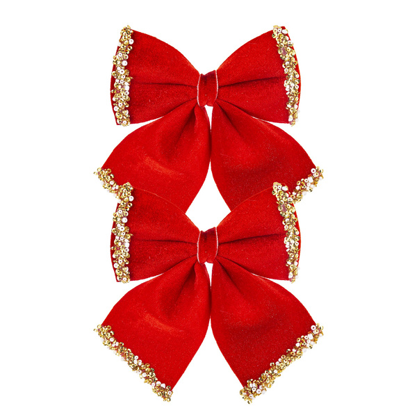 Kokarda na choinkę 2 sztuki czerwona, złoty brokat 14cm