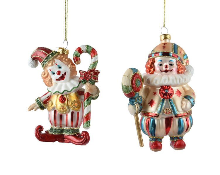 Bombka szklana 1 sztuka 11,5cm Klaun z laską/lizakiem cyrk 2wzory