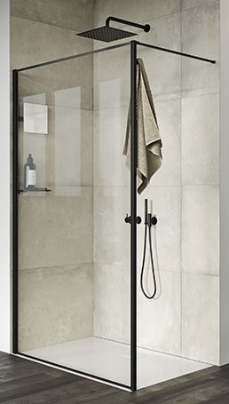 Hüppe Select+ Frame Walk-In ścianka prysznicowa 100 cm wolnostojąca black edition czarny mat/szkło przezroczyste Anti-Plaque ...