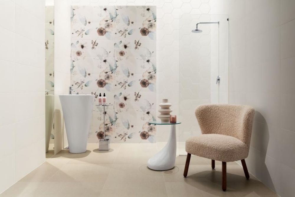 Tubądzin Mild Garden white hex dekor ścienny 22,1x19,2 cm