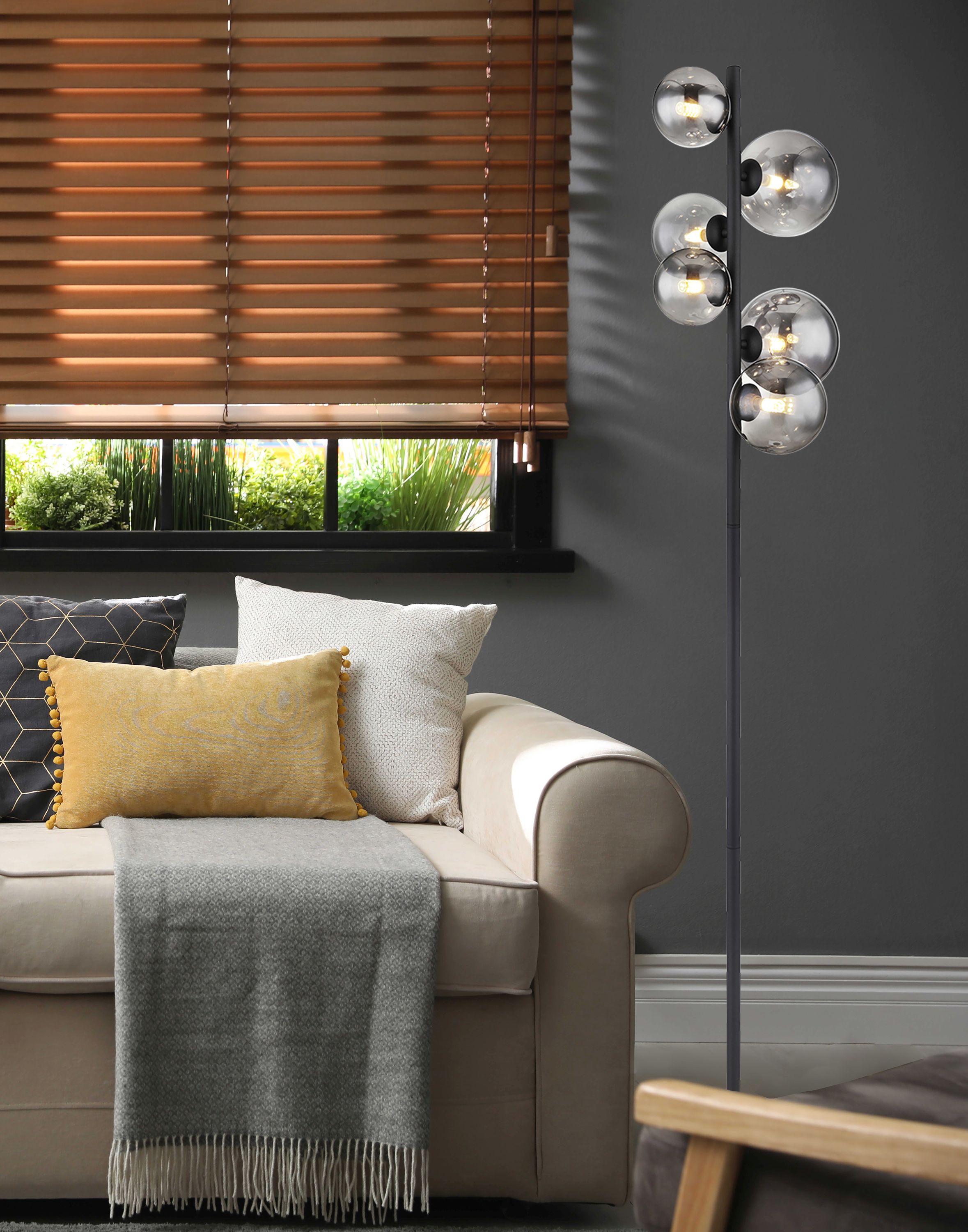 Globo Lighting Riha lampa stojąca 6x3,5W czarny mat/szkło przydymione 56133-6S