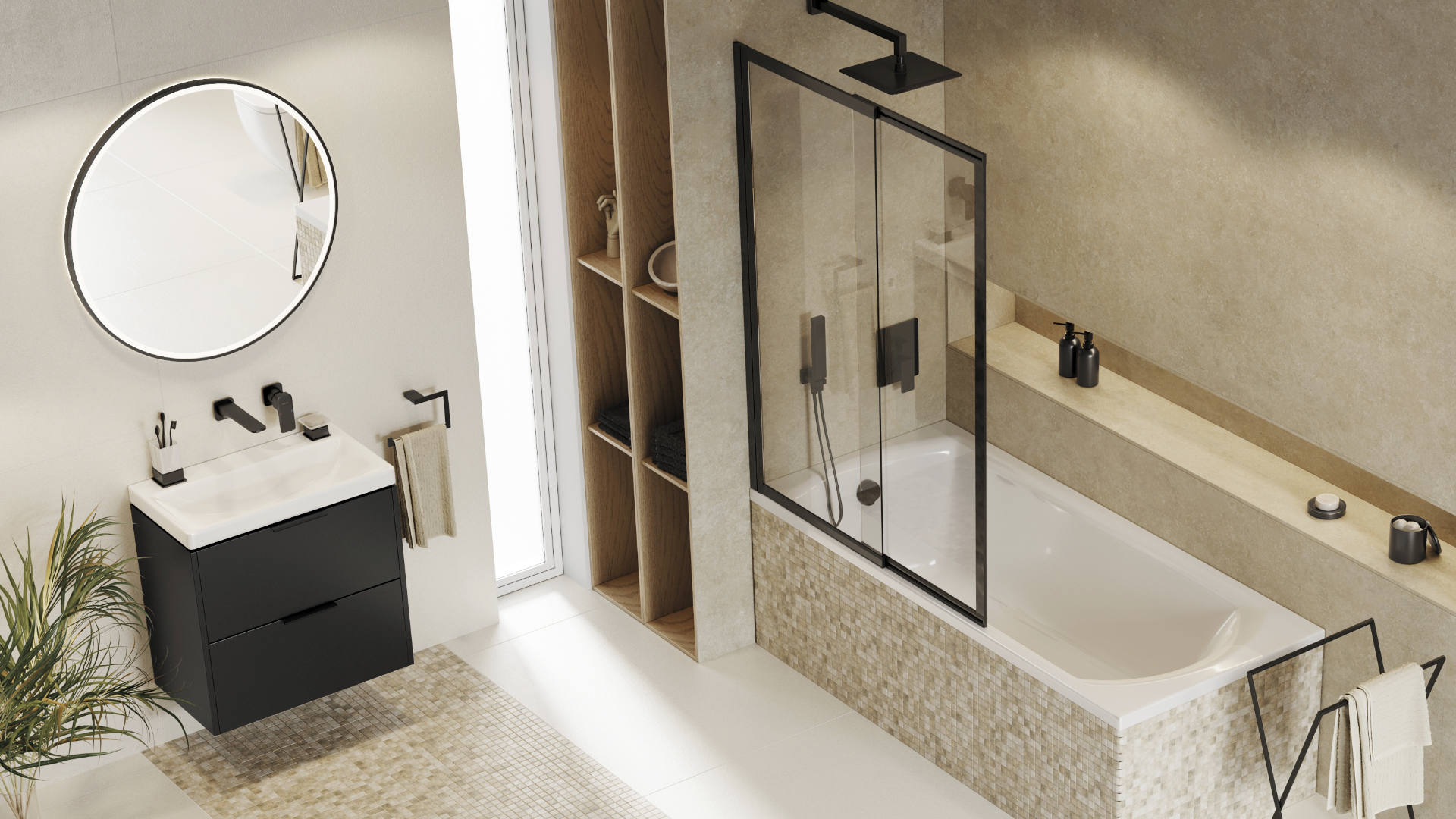 Excellent Corido lustro 100x100 cm okrągłe z oświetleniem z matą grzewczą czarny DOEX.CO100.BL