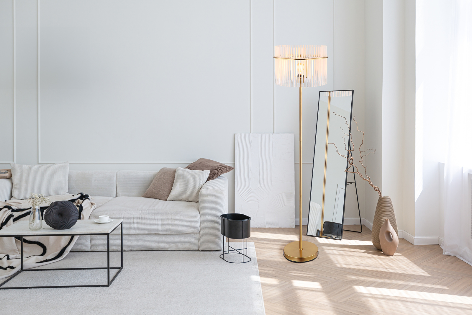 Globo Lighting Gorley lampa stojąca 1x60 W biała-przezroczysta-złota 15698SM - Wysyłka w 24h