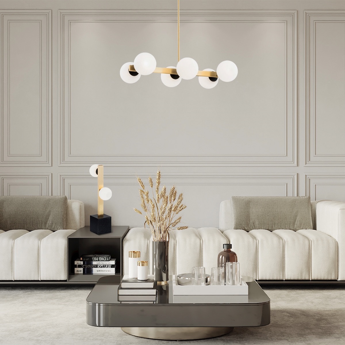 Argon Freemont lampa stołowa 2x6W opal mat/mosiądz szczotkowany/czarny 1044