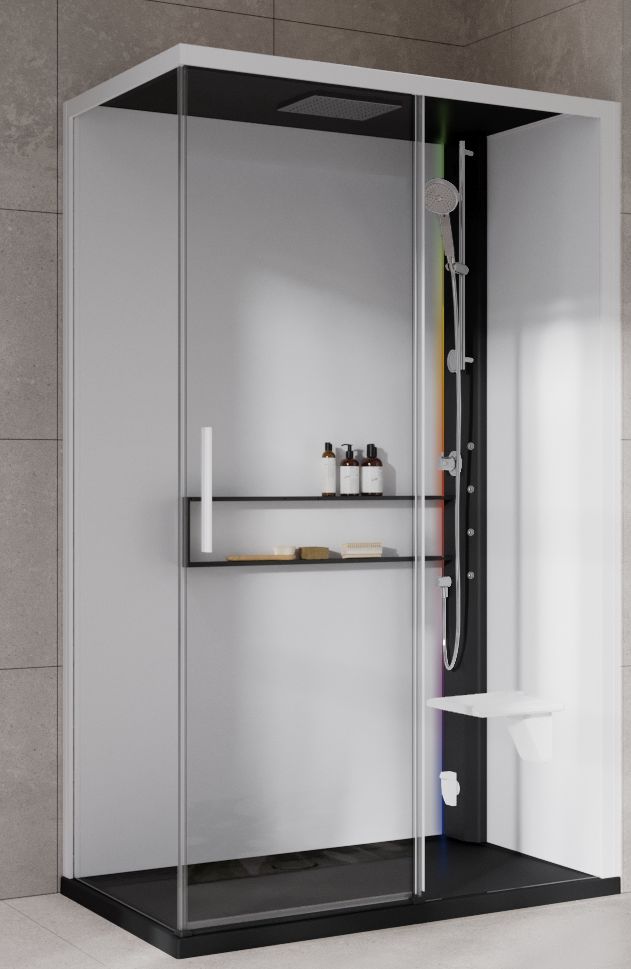 Novellini Glax 2 2.0 2P kabina z hydromasażem 120x90 cm parowa z brodzikiem prawa czarna G222P299DM5-1HU