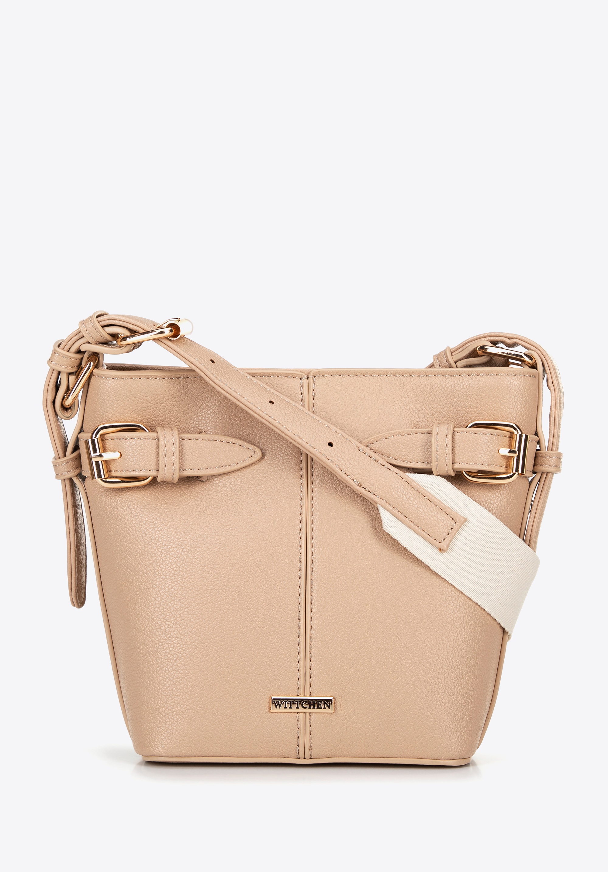 Mała torebka typu worek z ekoskóry beżowa