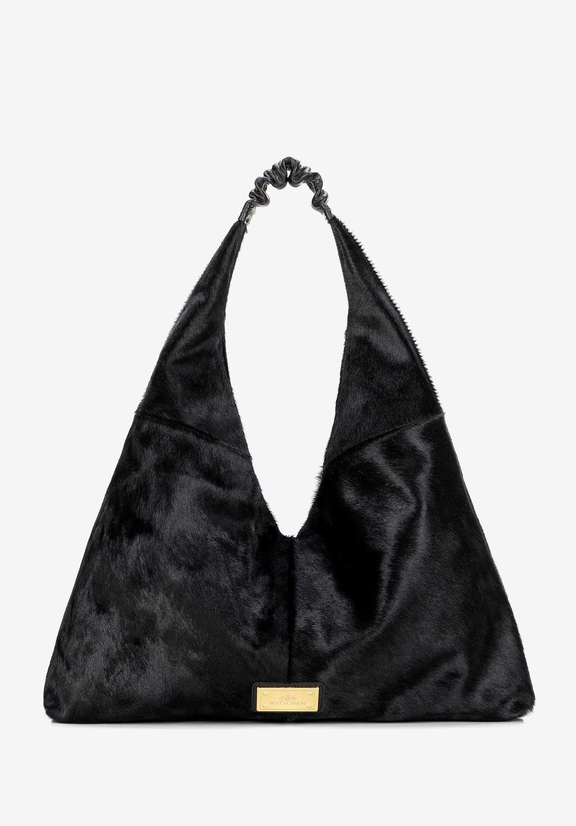 Torebka na ramię ze skóry naturalnej z włosiem czarna