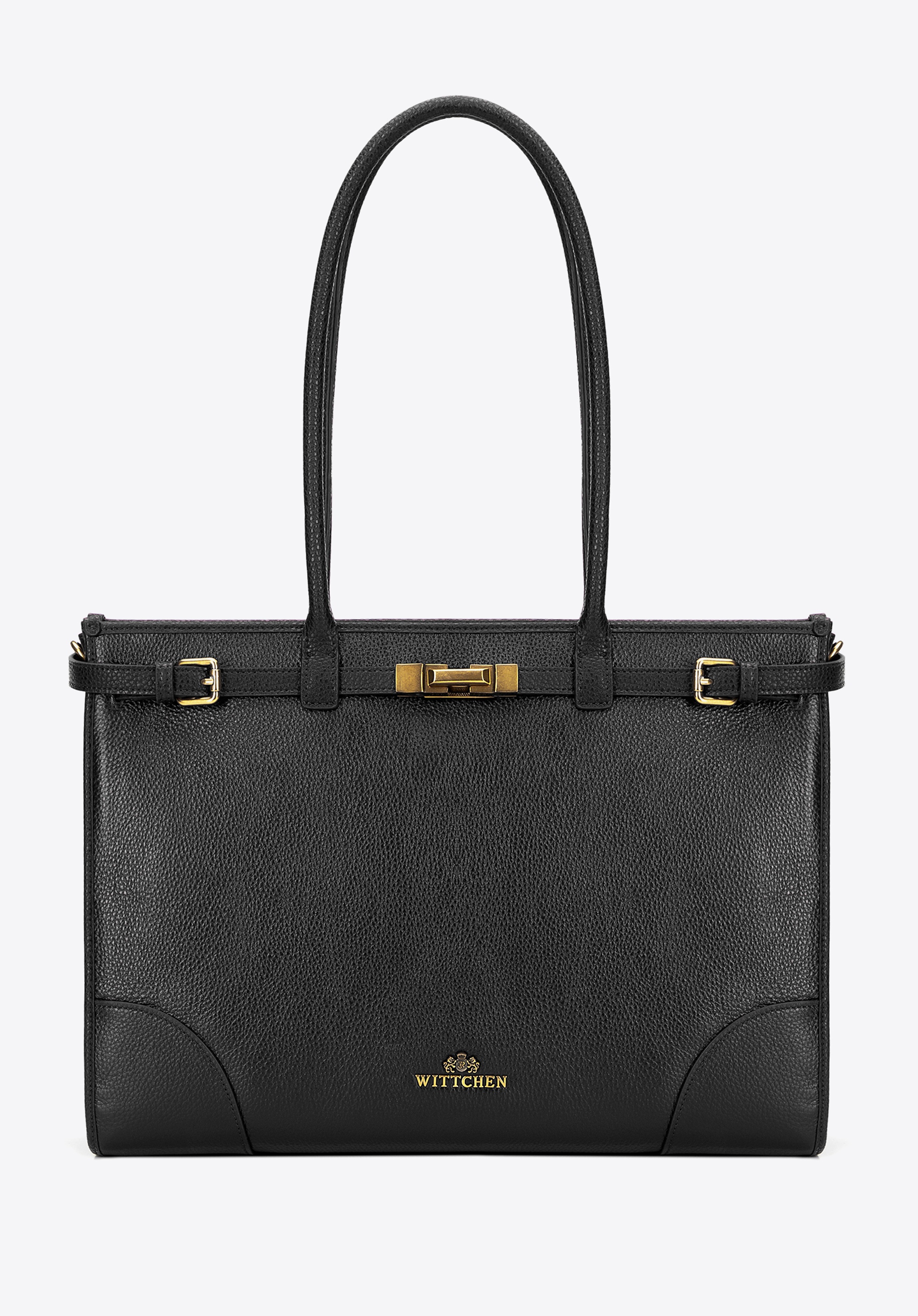 Damska shopperka ze skóry naturalnej o fakturze groszkowej czarna