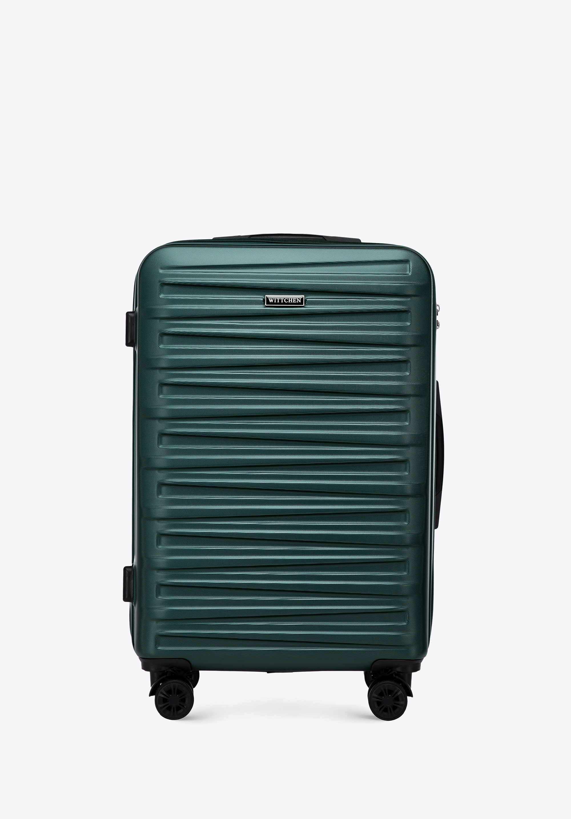 Średnia walizka z ABS-u w poziome tłoczenie zielona