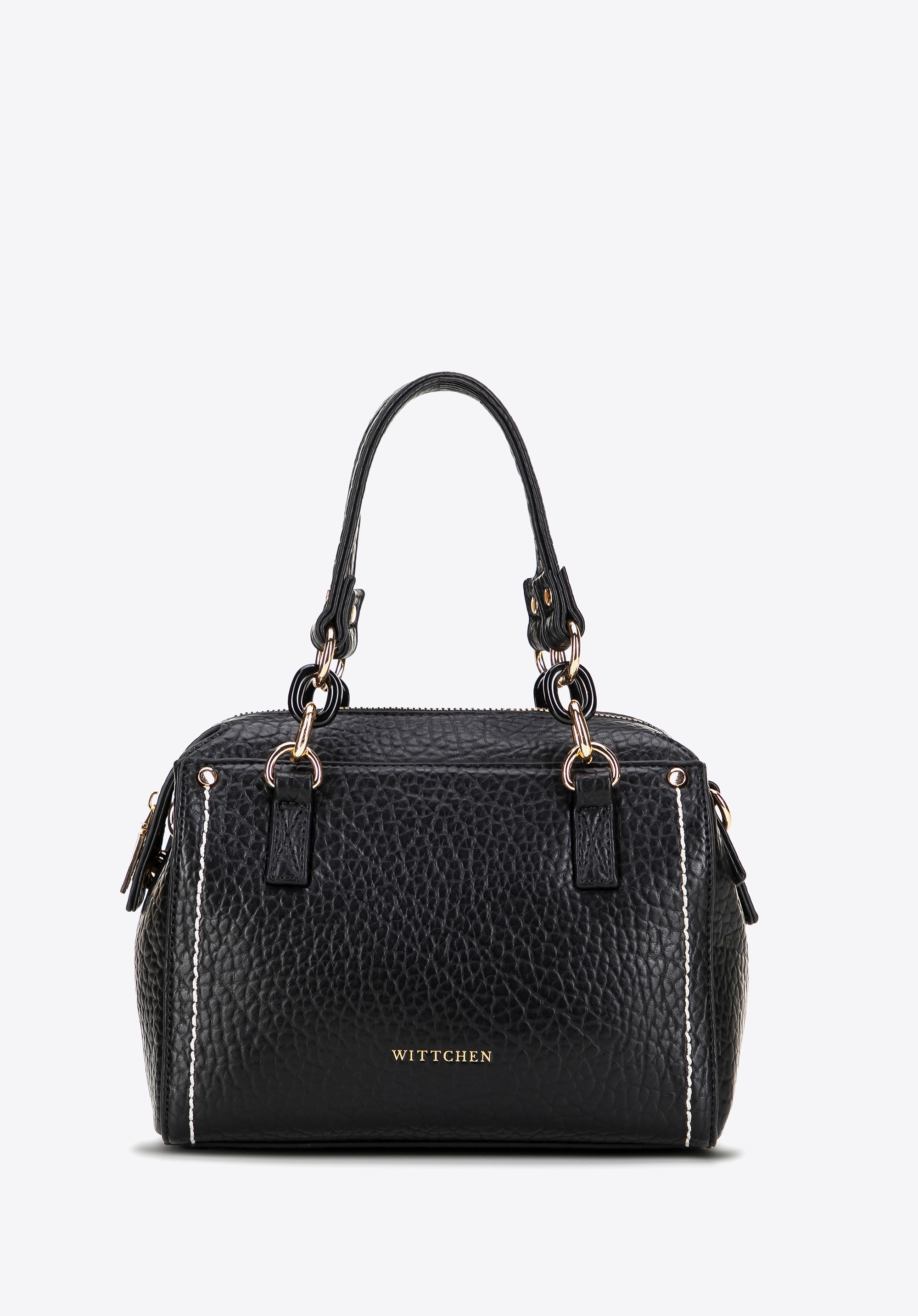 Damski kuferek z imitacji skóry z kontrastowym przeszyciem czarny