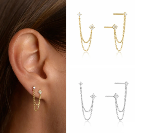 Kolczyk damski wiszacy na dwie dziurki 072