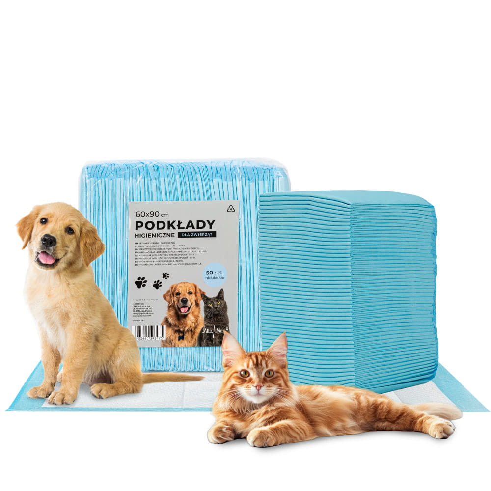 Podkłady mata maty chłonne dla psa nauka sikania higiena czystość AlleMed 50 szt. 60x90 cm niebieskie