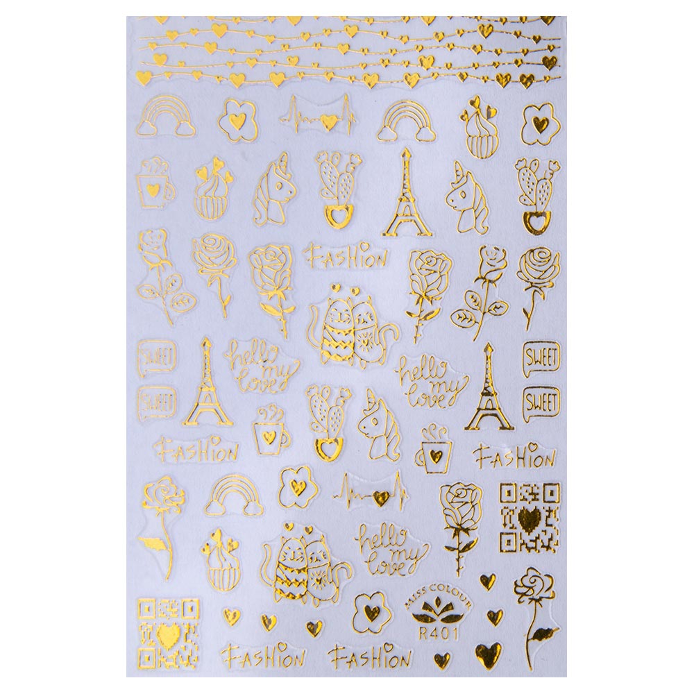 Naklejki do paznokci cienkie samoprzylepne walentynkowe R401 złote