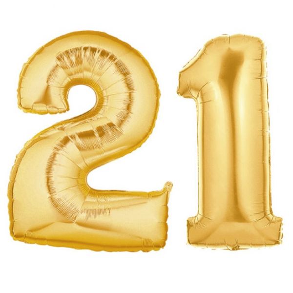 Balony Foliowe Cyfra "21", 100 cm, złoty