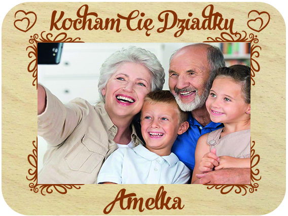Prezent dla Dziadka ramka na zdjęcie, drewniana kartka z życzeniami IMIĘ grawer