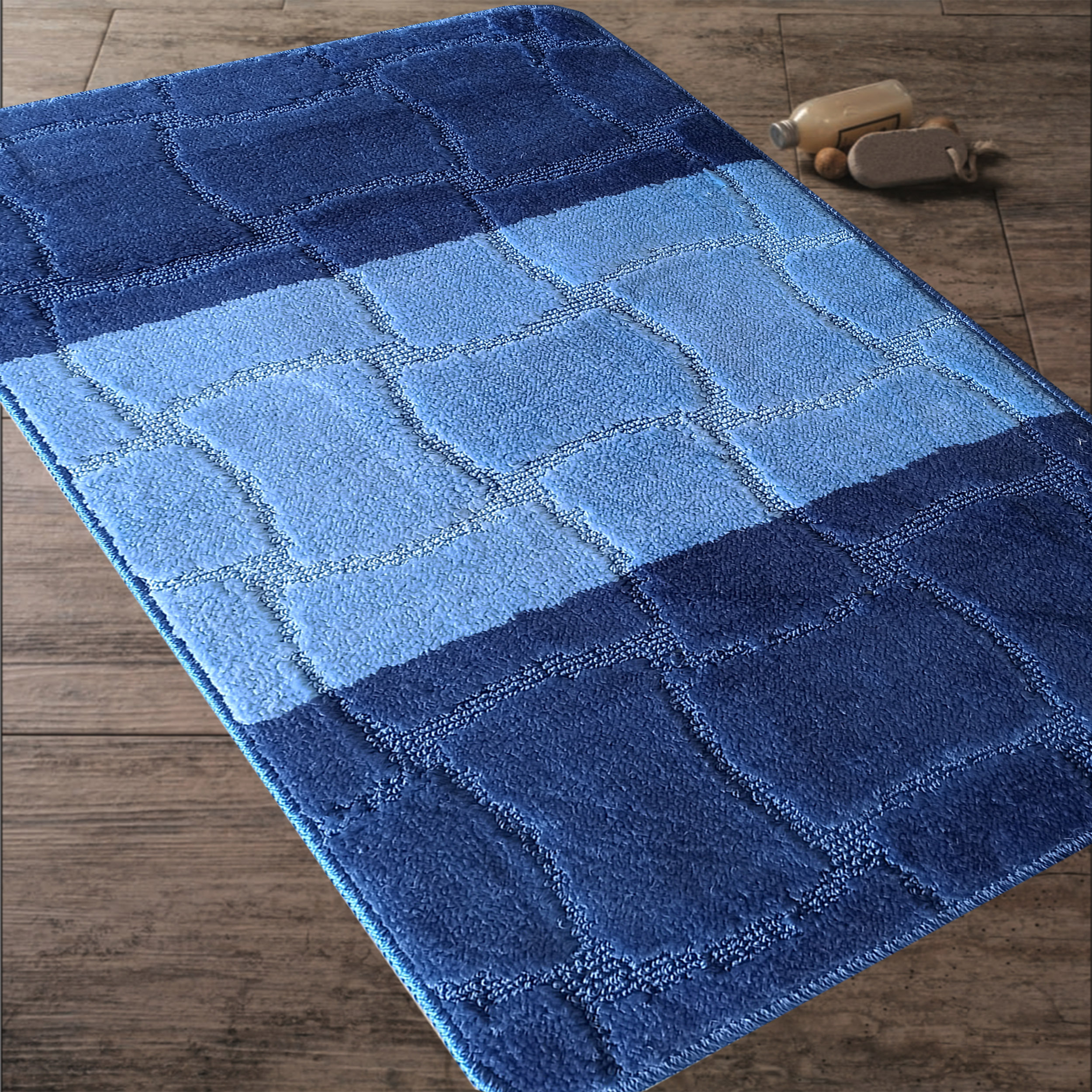 Komplet Dywaników Łazienkowych Montana Sariyer XL - Niebieski Pod WC Antypoślizgowy