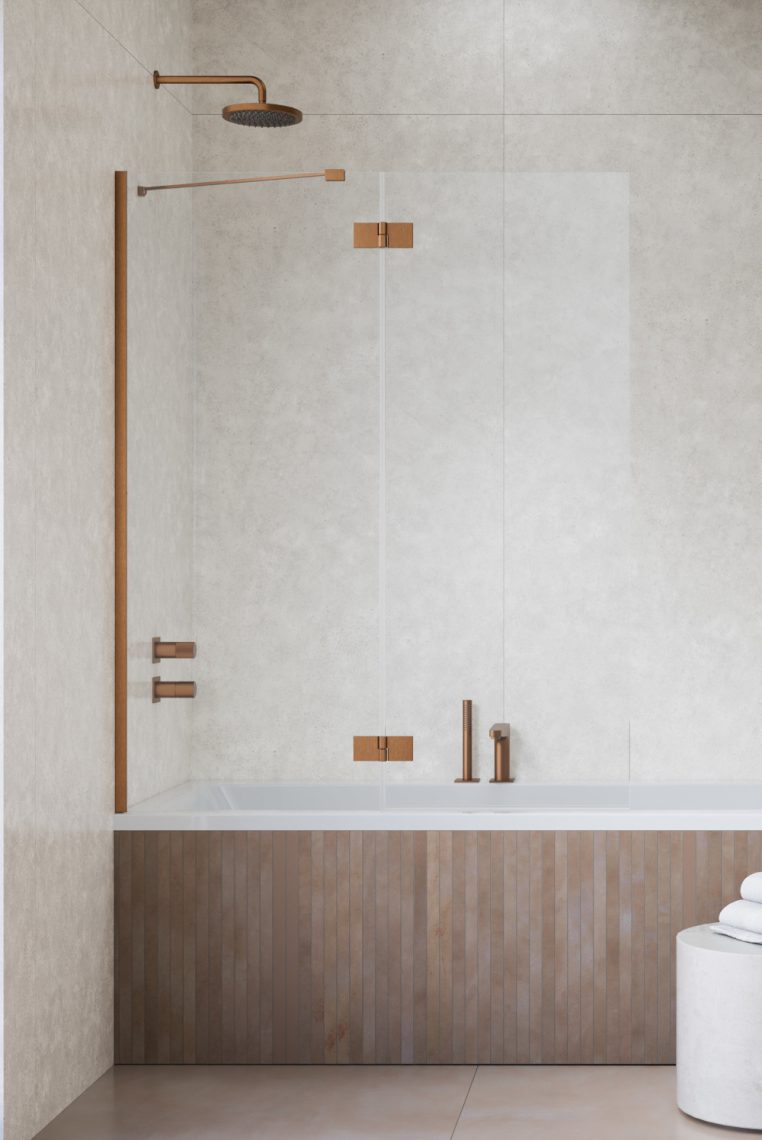 Darmowa Dostawa - Parawan nawannowy 100 cm 2-częściowy miedź szczotkowany/szkło przezroczyste Radaway Essenza Brushed Copper PND II 1100021009301L