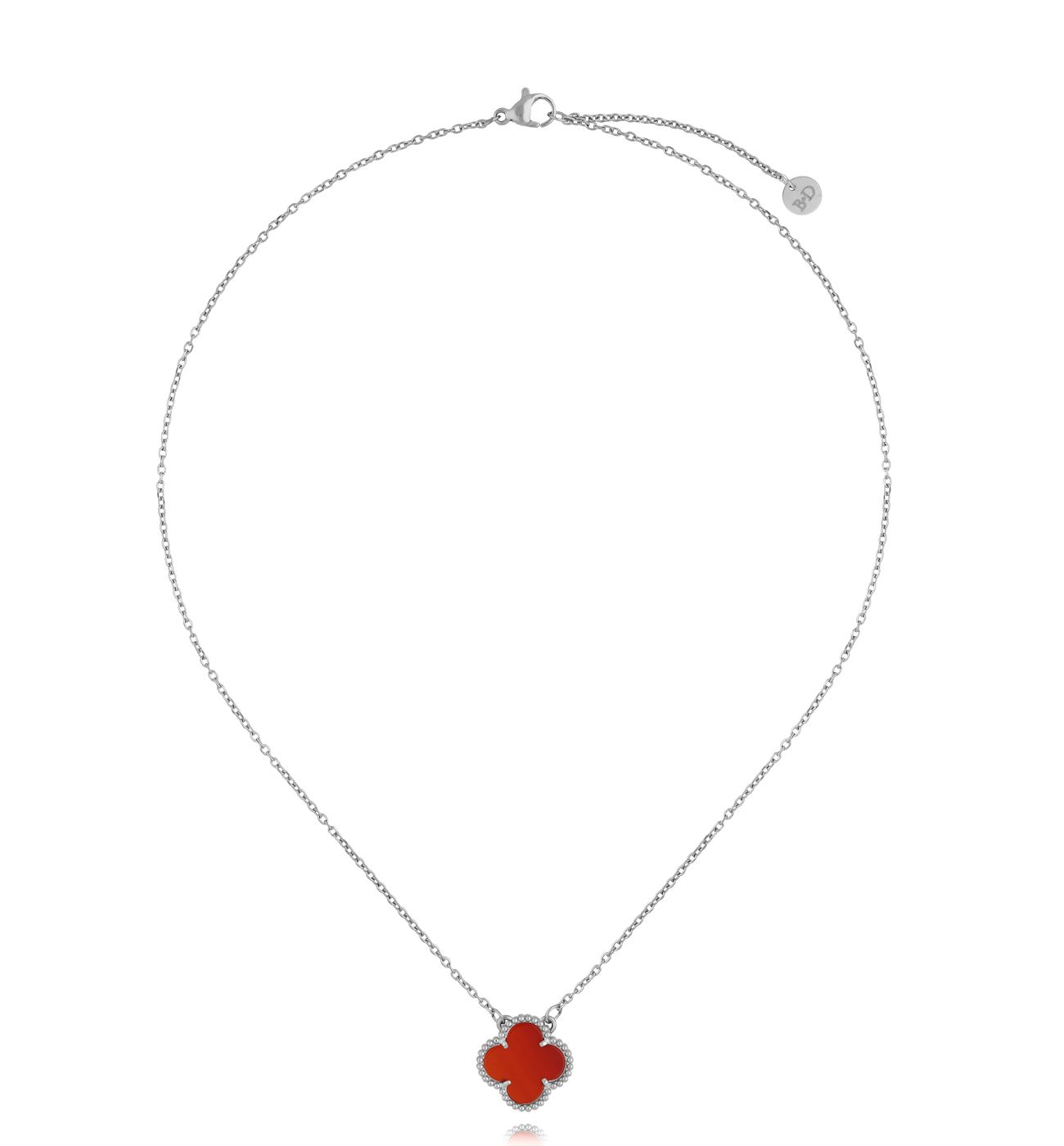 Naszyjnik z bordową koniczynką srebrny NSY0393