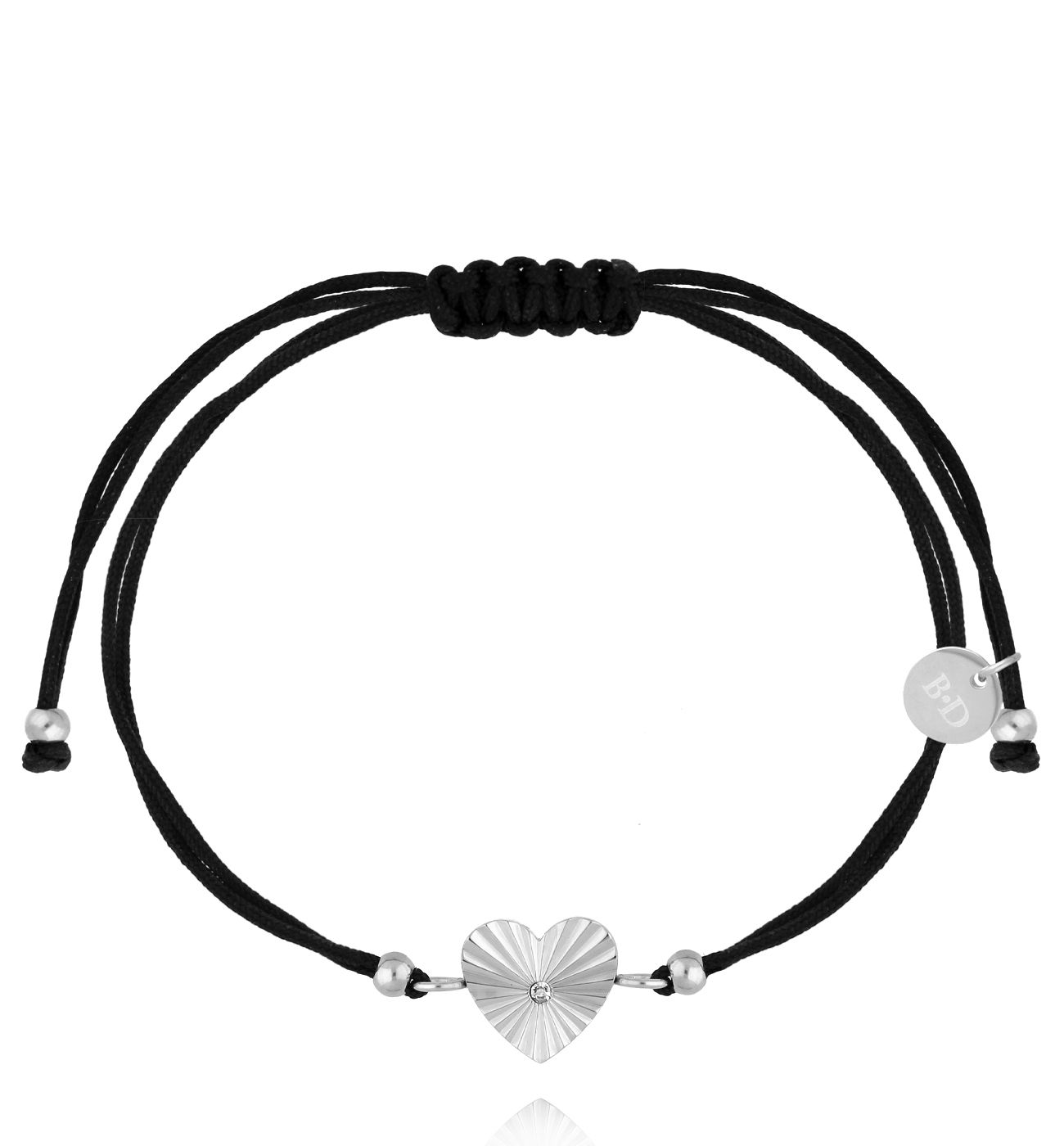 Bransoletka z czarnym sznurkiem i srebrnym sercem BGL1058
