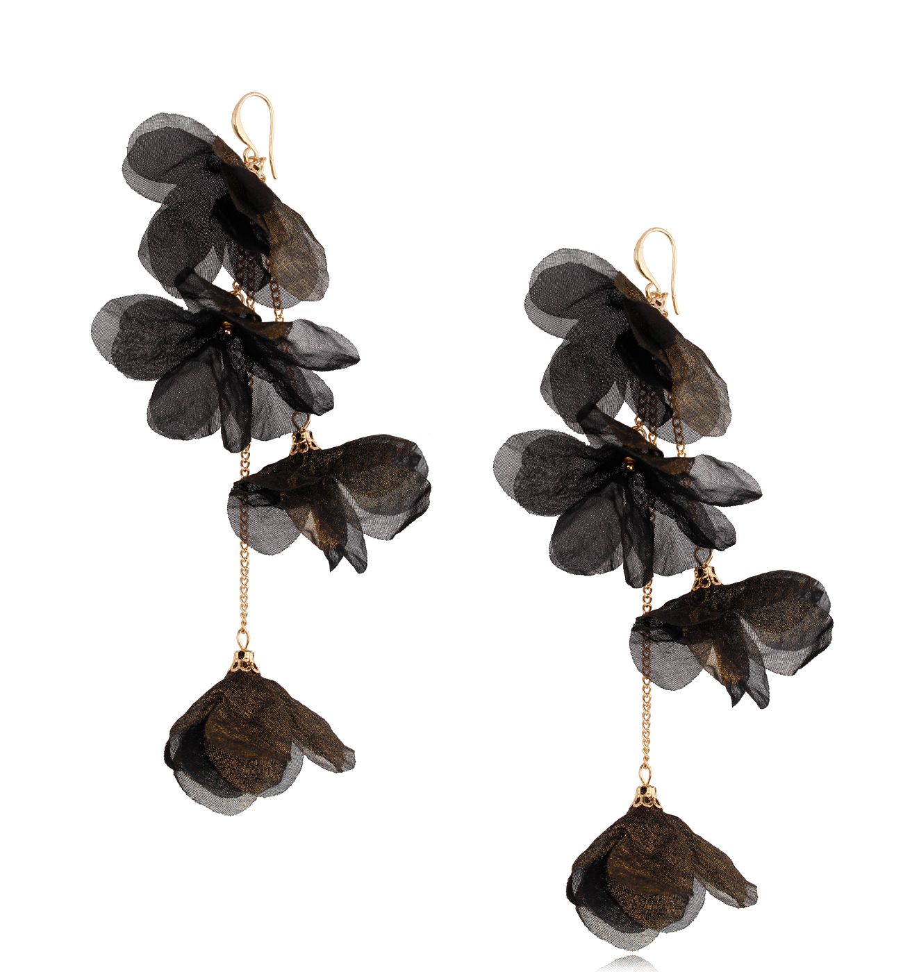 Kolczyki kwiaty z szyfonu czarne połyskujące Polly KBL1339