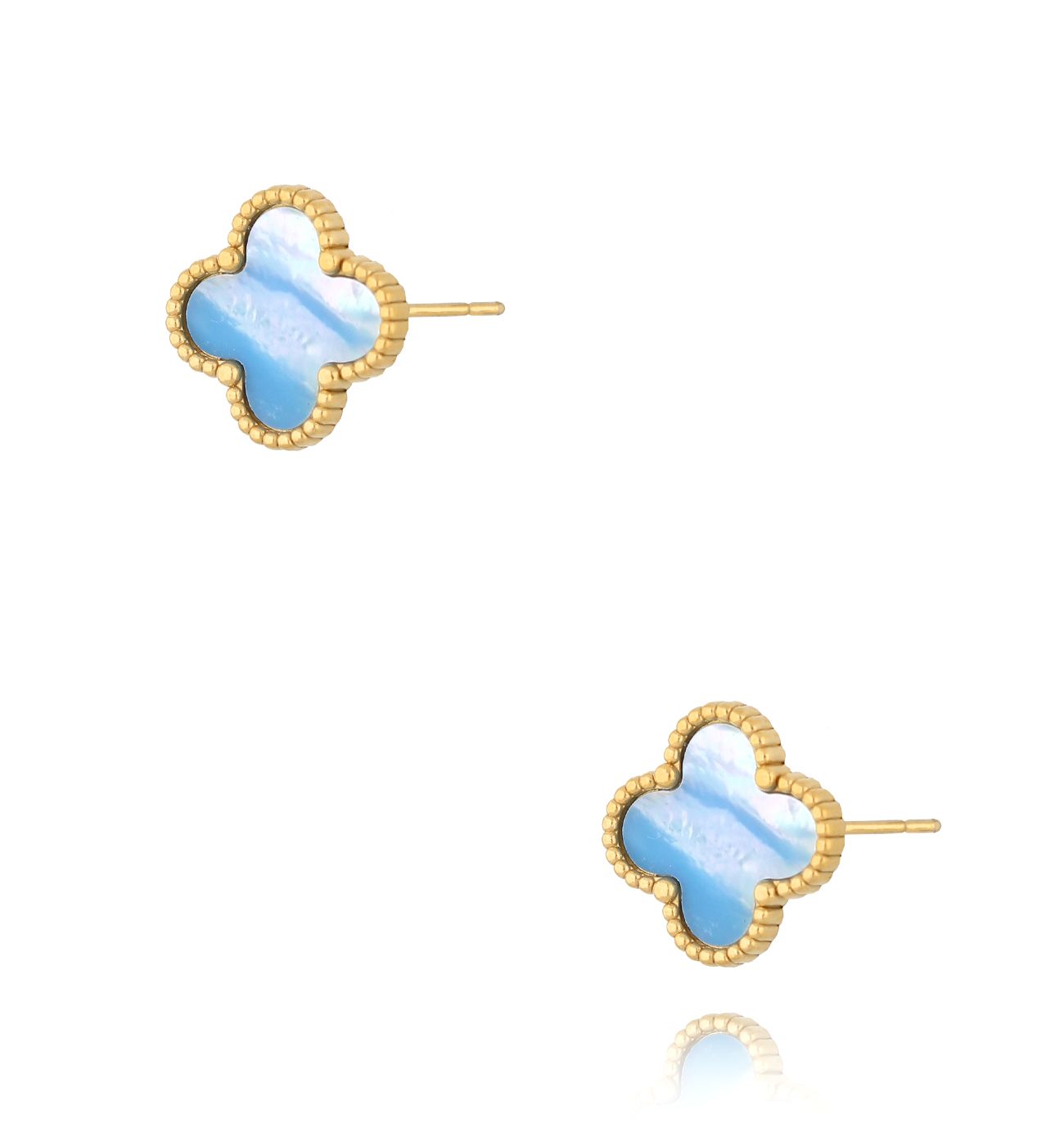 Kolczyki z koniczynką z niebieską masą perłową złote Luck in Leaves KSY0201