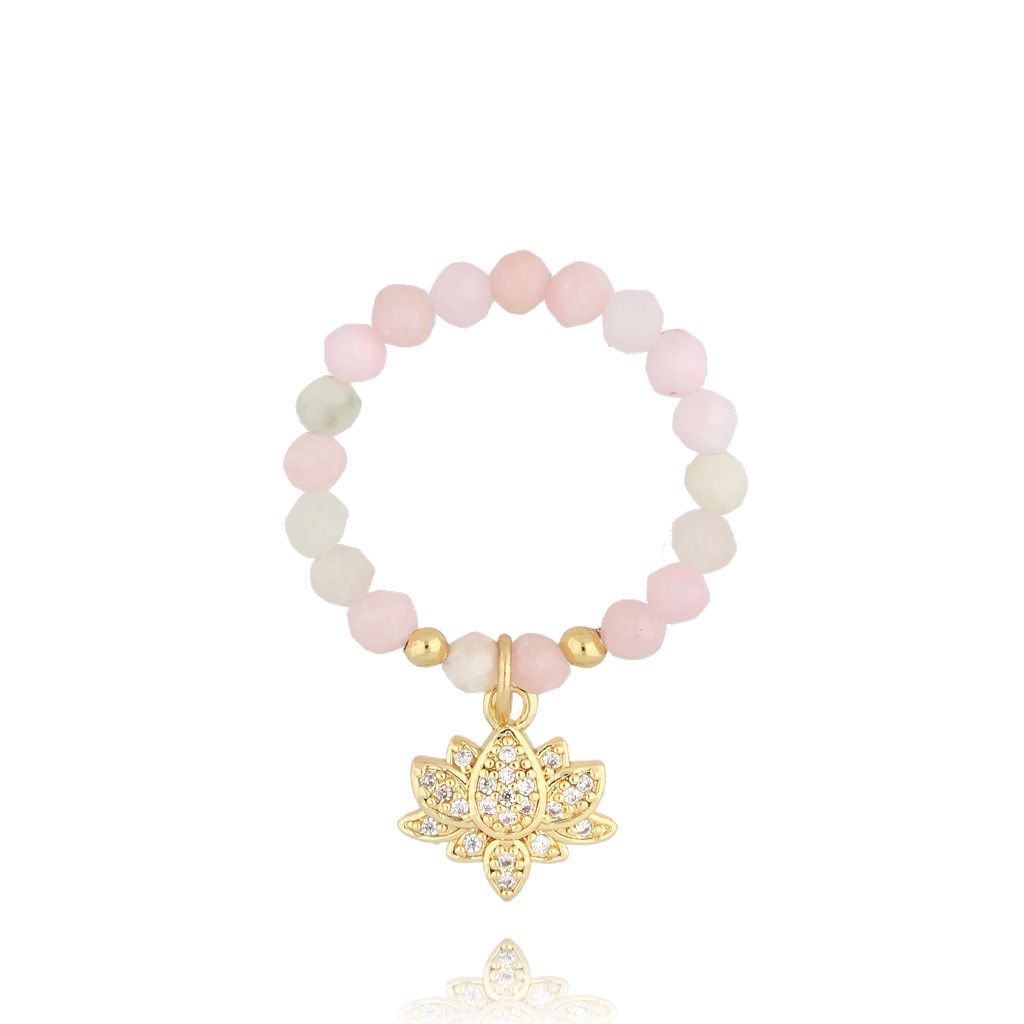 Pierścionek z morganitami i kwiatem lotosu PTW0412