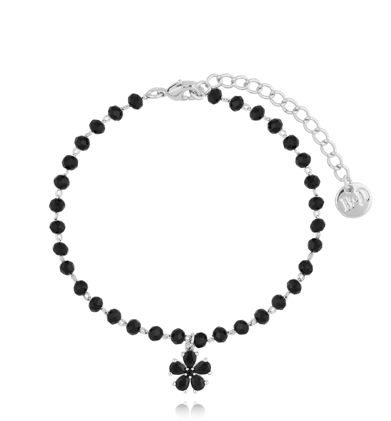 Bransoletka z czarnym kwiatuszkiem Avena BSS0177 - By Dziubeka