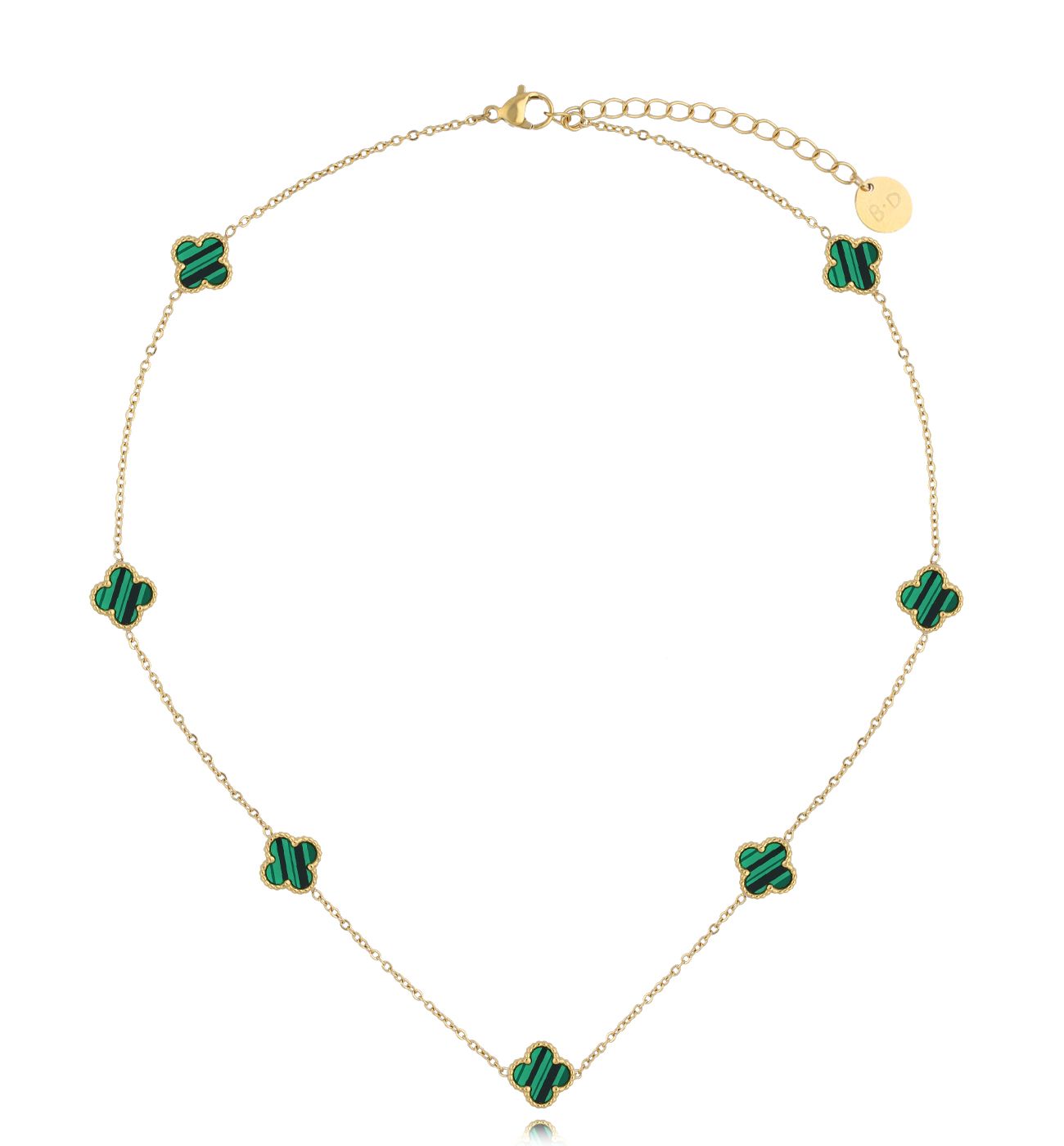 Naszyjnik złoty z zielonymi koniczynkami Clover NSY0165 - By Dziubeka