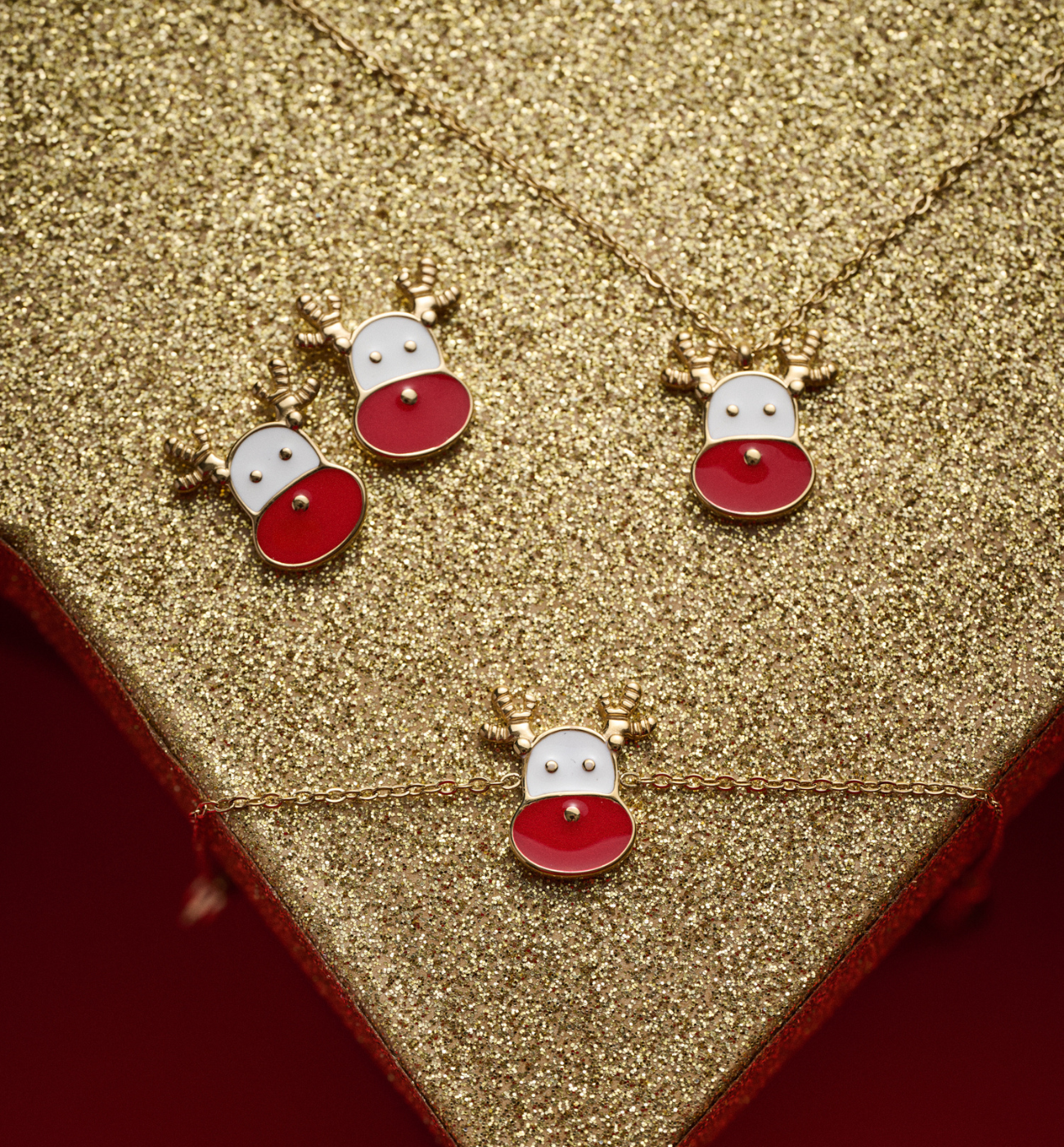 Zestaw świątecznej biżuterii z reniferami ZN0064 - By Dziubeka