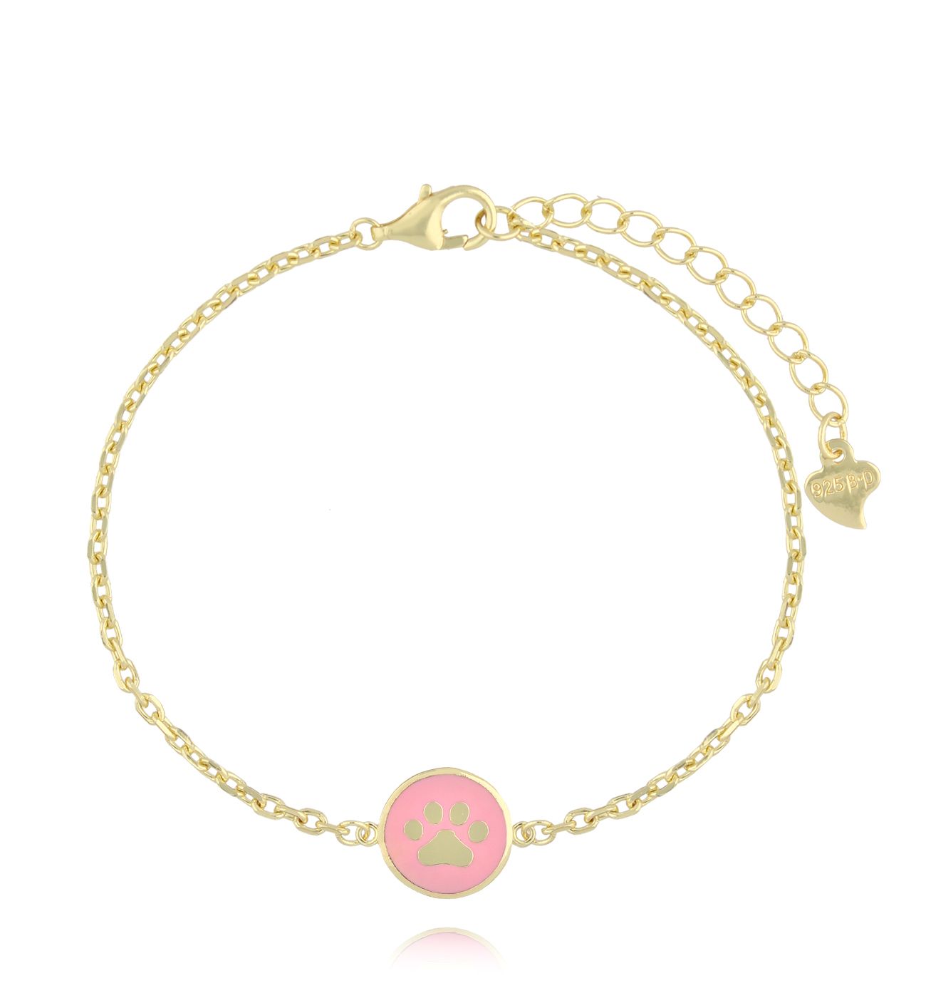 Bransoletka złota z łapką i różową emalią BCA0008 - By Dziubeka