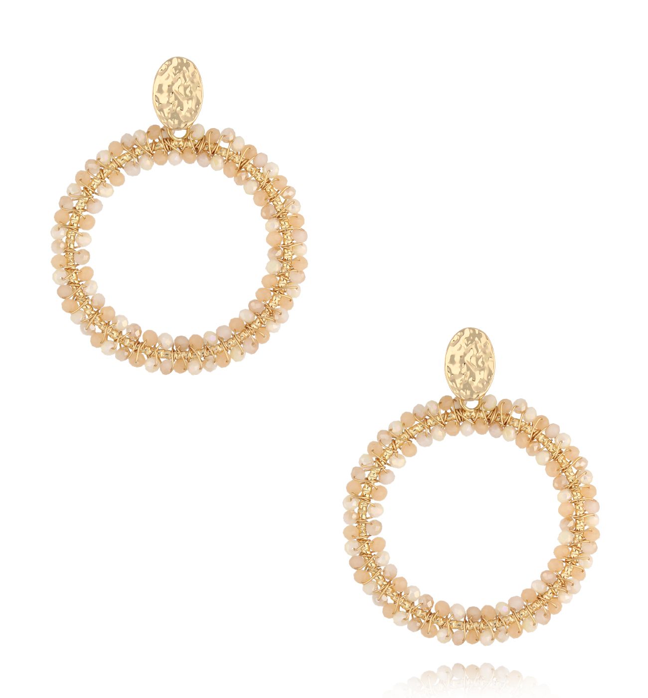 Kolczyki okrągłe z beżowymi kryształkami KWE0207 - By Dziubeka