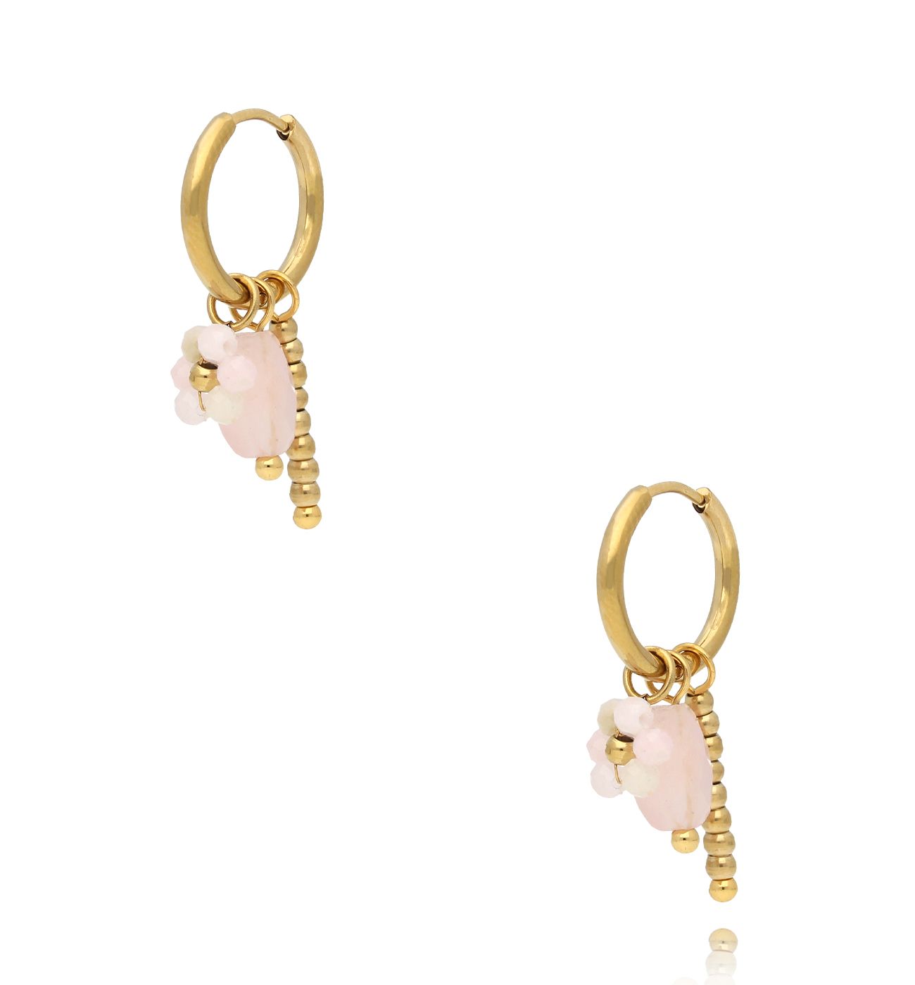 Kolczyki kwiatuszki z kwarcami różowymi - By Dziubeka