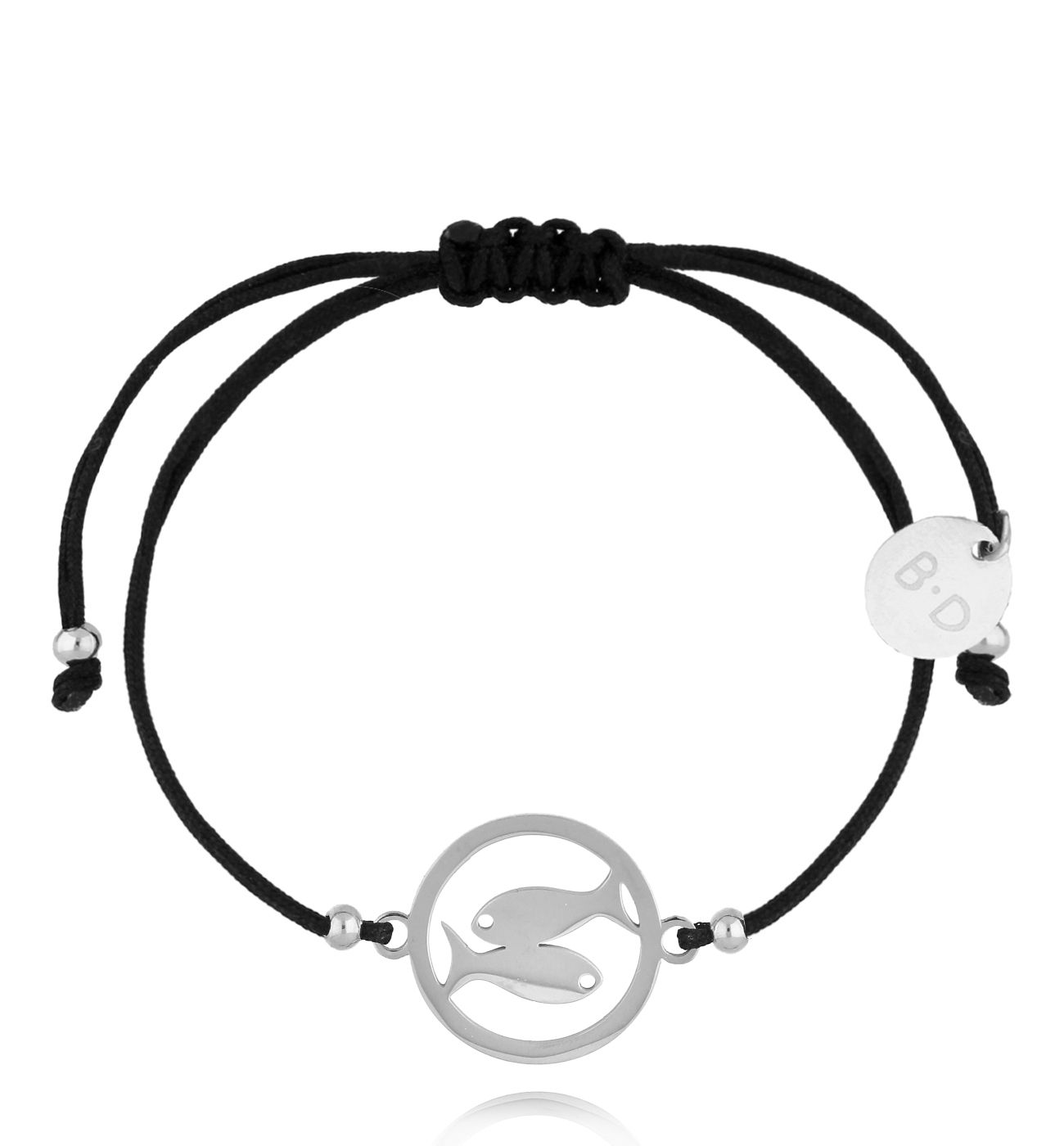 Bransoletka czarna ze srebrnymi rybami Poisson BGL0953