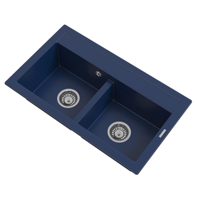 Zlewozmywak Granitowy Dwukomorowy Granitan Duet Zlew Syfon Chrom 1 kpl.