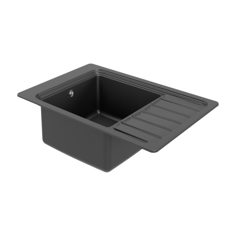 Zlewozmywak granitowy GoodHome Romesco 1-komorowy z ociekaczem czarny matowy