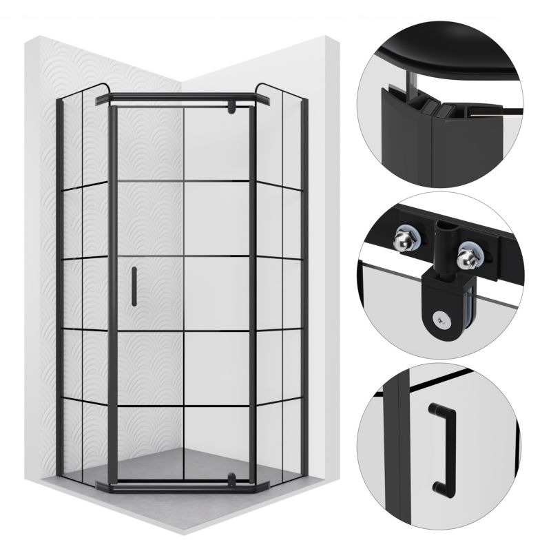 Kabina prysznicowa 90x90 pięciokątna uchylna KALLISTE SEVANTE czarna 1 szt.