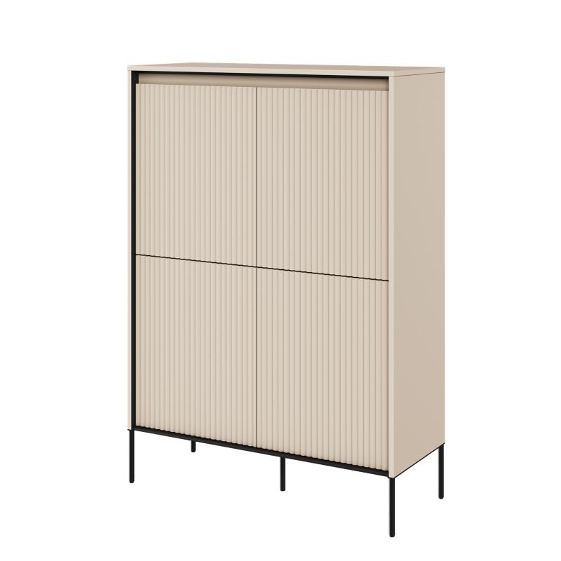 Komoda czterodrzwiowa Bettso Trend wysoka z oświetleniem LED i frezowanym frontem beżowy 1szt.