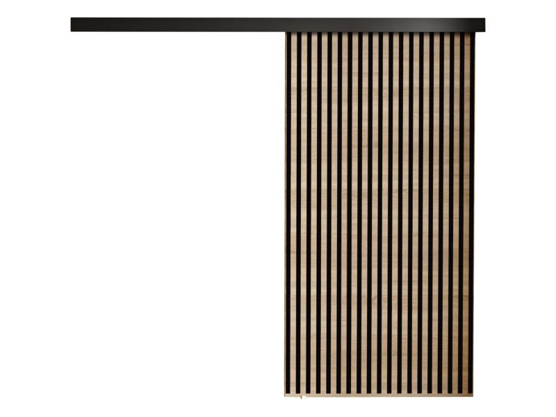 Drzwi przesuwne wewnętrzne MIRJAN 24 Belmo 100 + samodomykacz dąb sonoma / czarne lamele 1 kpl.