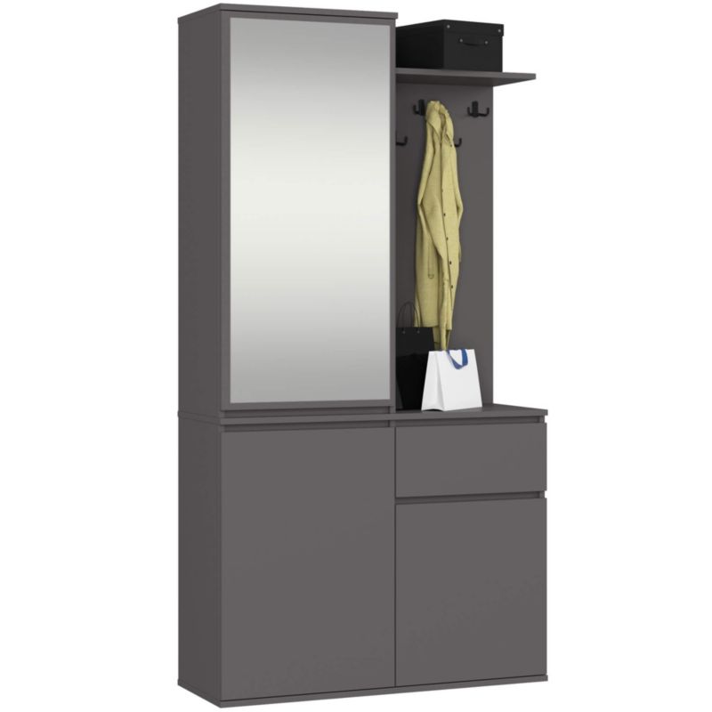 Zestaw do przedpokoju z lustrem AKORD ENTRO Grafit Szary 95 cm 1 szuflada 3 drzwi 7 półek 95x35x183 cm 1 zestaw