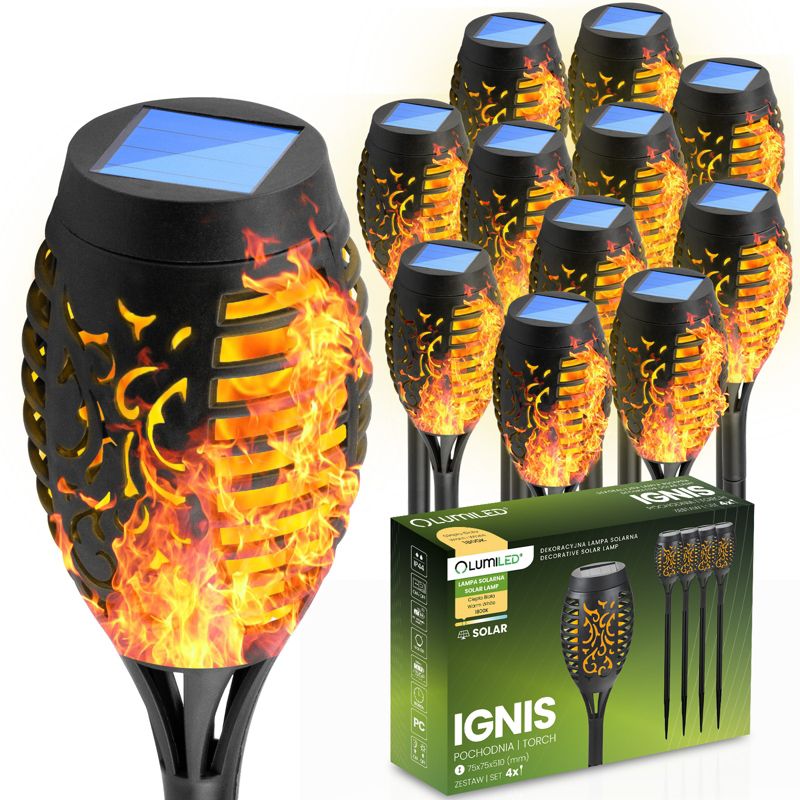 Lampa Solarna Lumiled Ogrodowa LED Wbijana Pochodnia Efekt Płomienia 50cm 12 szt.