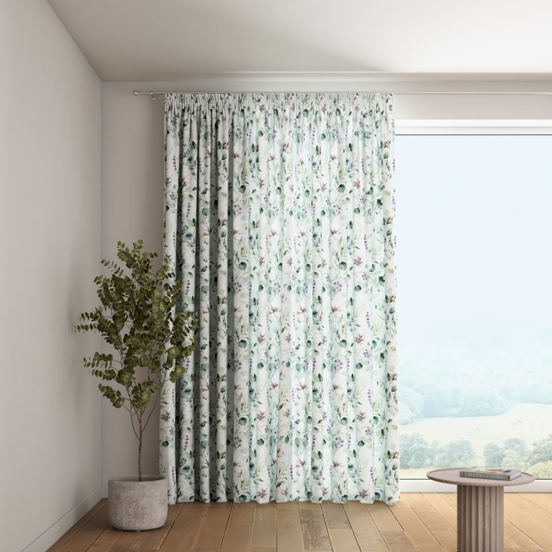 Zasłona na taśmie marszczącej 1 szt. 130 x 245 cm Dekoria magnolie na miętowym tle 1 szt.