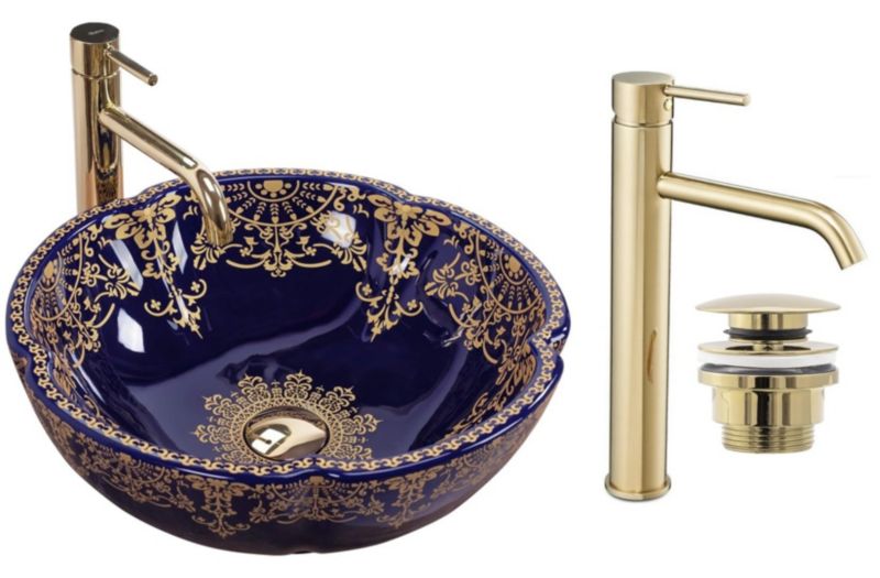 Umywalka nablatowa GTM Design Wzory M10 Niebieska z baterią w zestawie 1 szt.