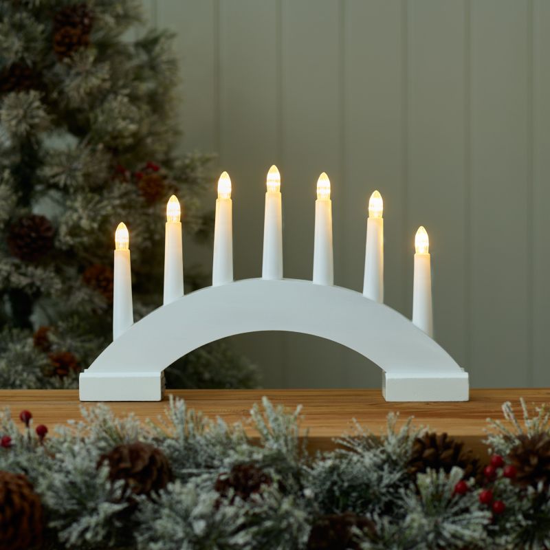 Świecznik drewniany LED biały