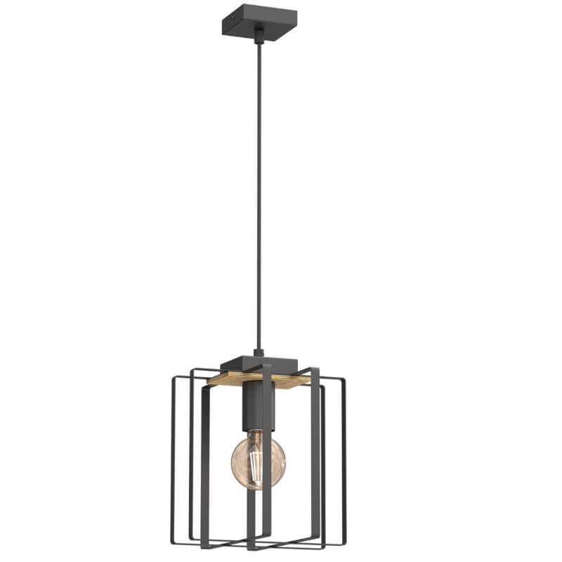 Lampa wisząca Luminex Kortez 4532 czarny matowa-jasne drewno industrialna 1xE27 x 15W 1 szt.
