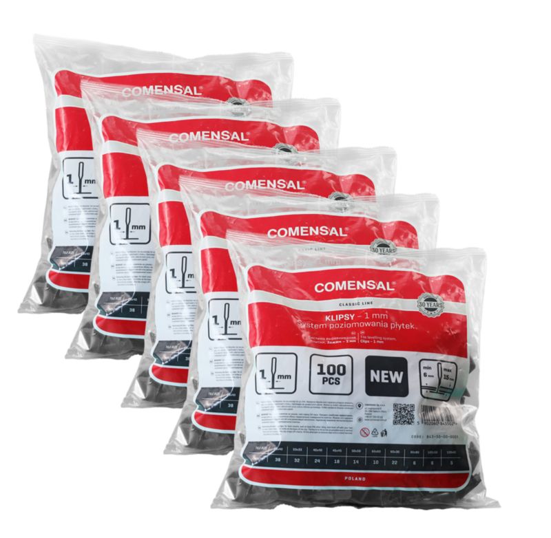 Zestaw klipsów do poziomowania płytek COMENSAL 1 mm TYP II 500 szt.