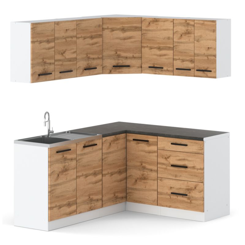 Zestaw Kuchenny Hurtownia-Mebli Z Blatem Kuchnia narożna Diana 320cm Biały Mat Dąb Wotan 320x47x145 cm 1szt.