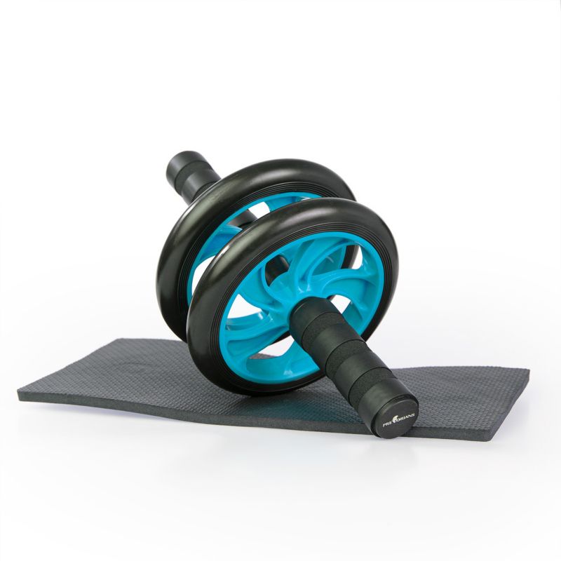 Kółko do treningu mięśni brzucha Pretorians podwójny wałek do ćwiczeń z matą błękitne 1 szt.