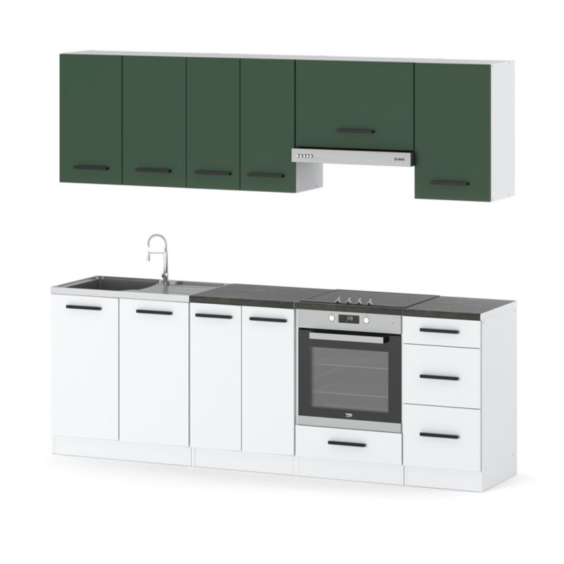 Zestaw Kuchenny Hurtownia-Mebli Z Blatem Kuchnia Mokka Plus 240cm Biały Mat Butelkowa Zieleń/Biały Mat 240x47x145 cm 1szt.