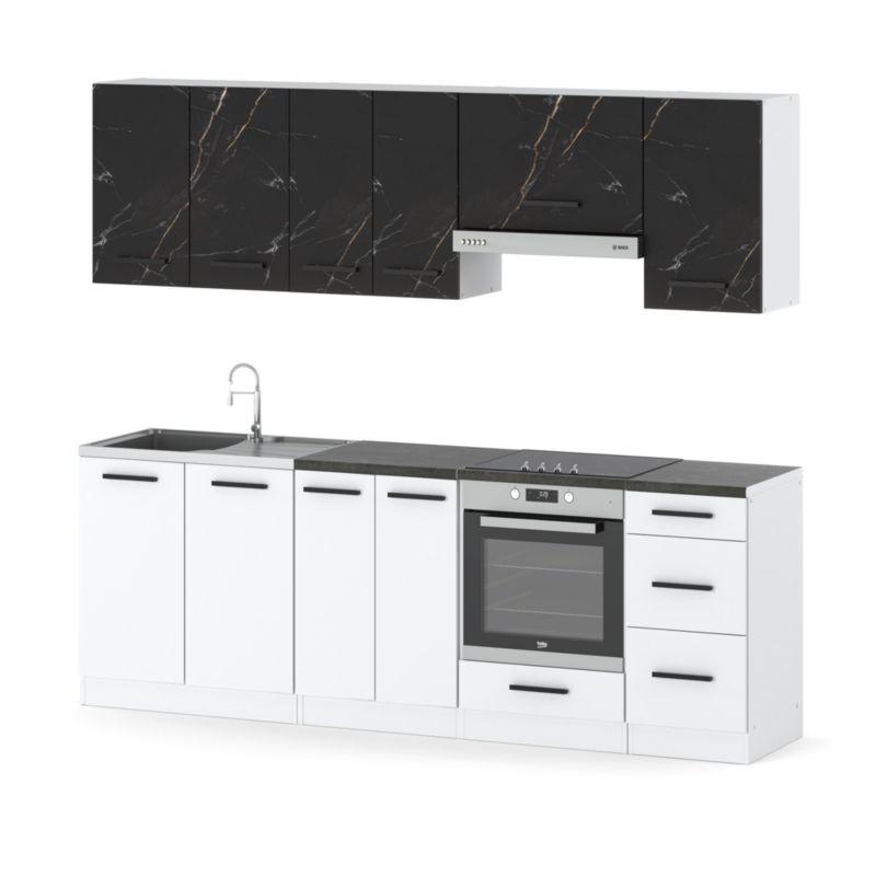 Zestaw Kuchenny Hurtownia-Mebli Z Blatem Kuchnia Mokka Plus 240cm Biały Mat San Sebastian/Biały Mat 240x47x145 cm 1szt.